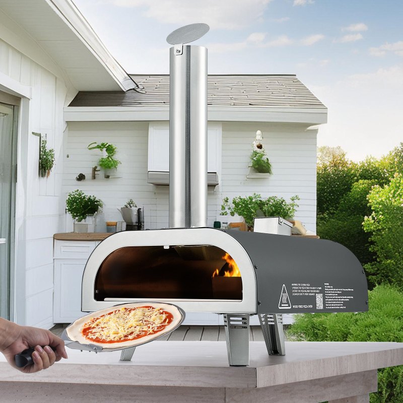 12' Outdoor Pizza Oven Portable Wood Pellet Pizza Oven Iron Spray Camping (Option: Black)