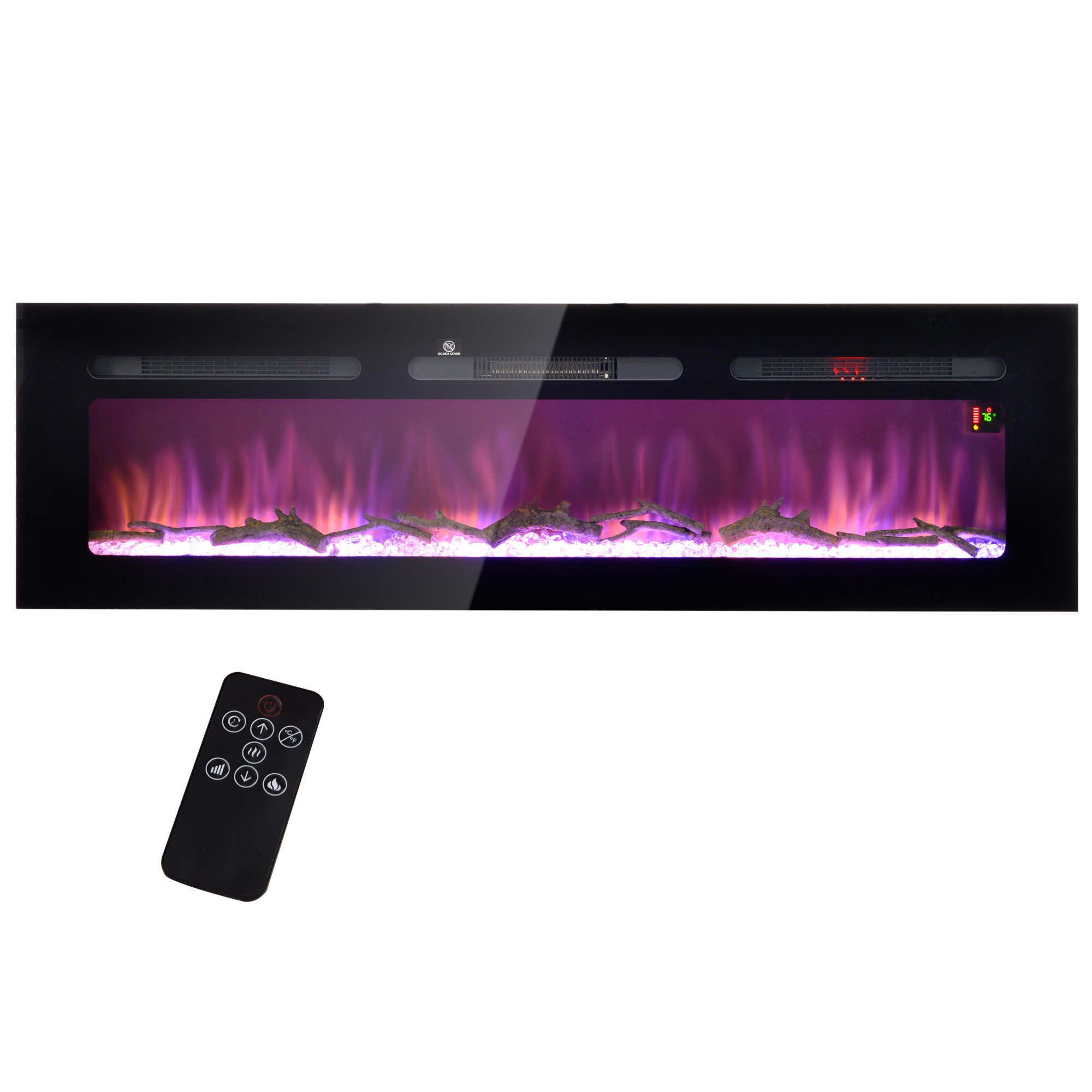 60" Recessed or Wall Mounted Electric Fireplace Heater with Remote Control, Adjustable Flame Color and Brightness (Option: Black-1610x240x540 mm)