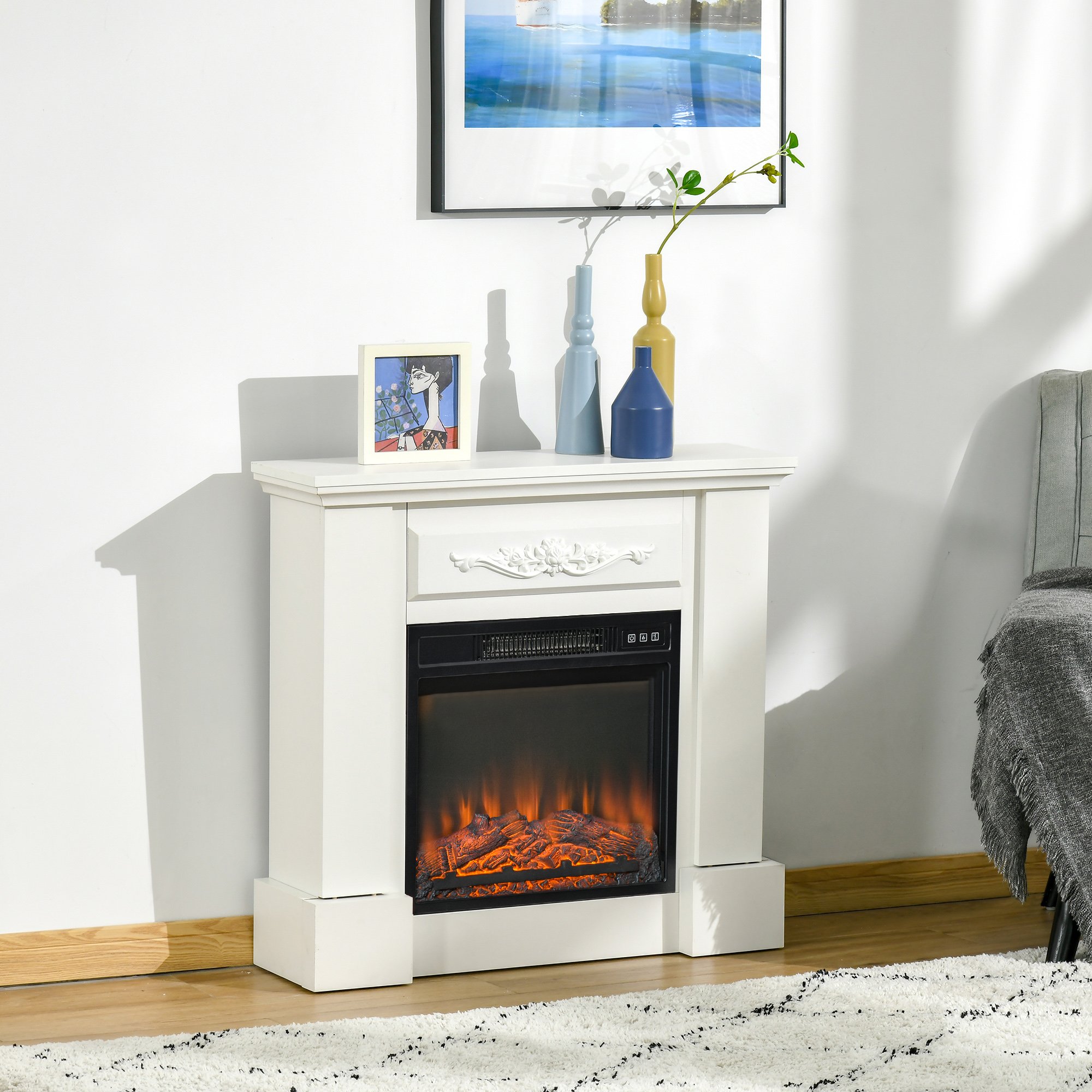 32" Electric Fireplace with Mantel (Option: White-907x512x549 mm)