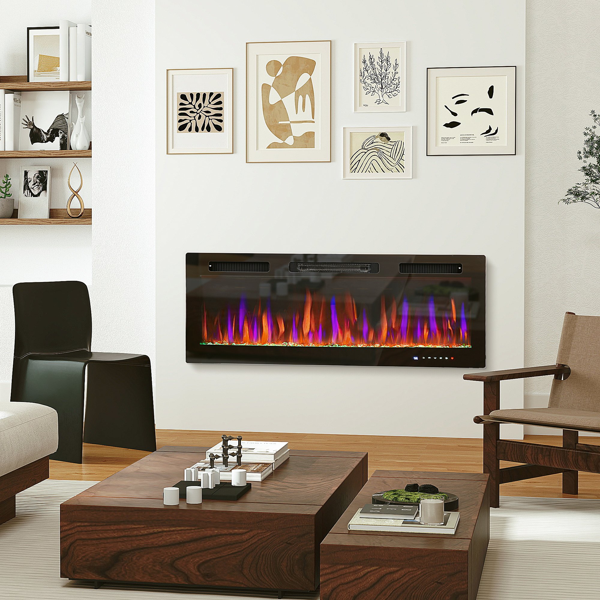 50" Electric Fireplace Recessed and Wall Mounted (Option: Black-1135x165x545 mm)