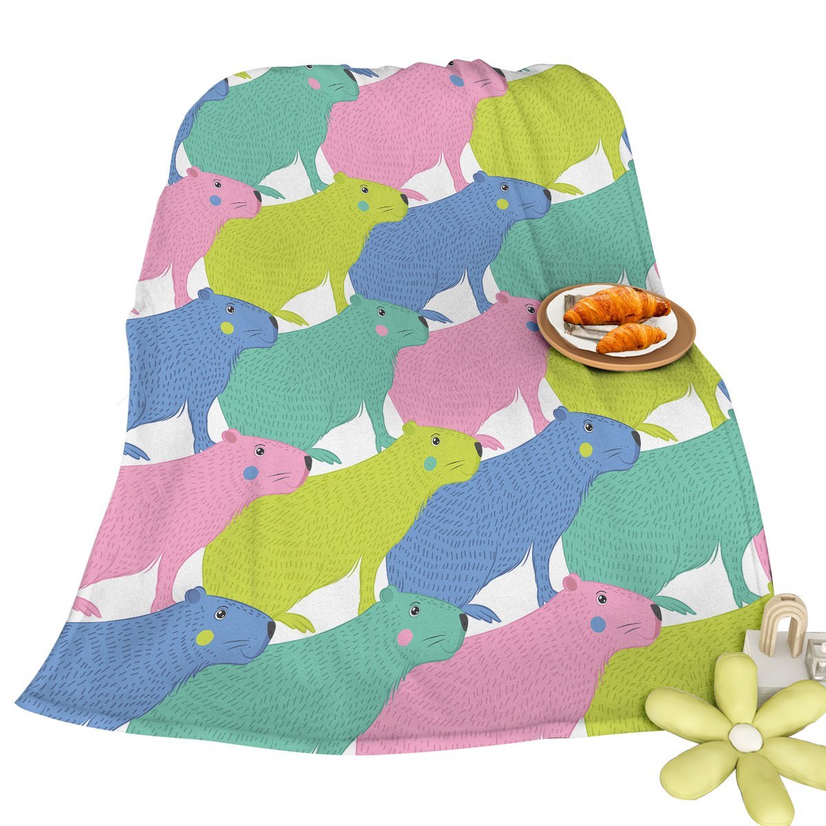 Colorful Capybara Flannel Blankets Capybara Rodent Animal Blankets For Bed Sofa Couch Super Soft Lightweight Animal Blanket 75x100cm 130x150cm (Option: 75x100cm-Multicolor)