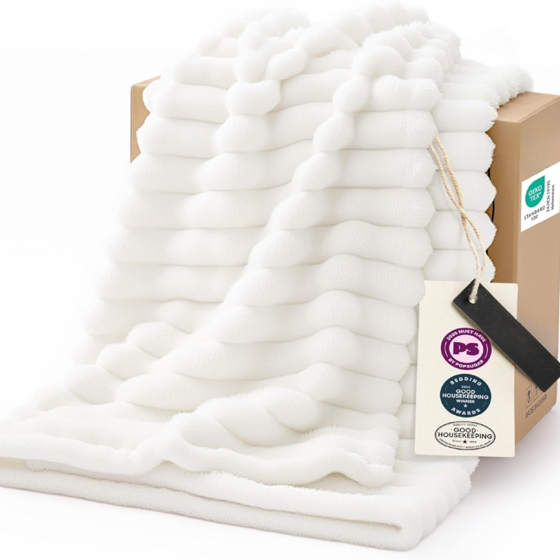 Soft Fleece Throw Blanket For Couch Sofa Bed Cozy Lightweight For Living Room Bedroom (Option: Off White)