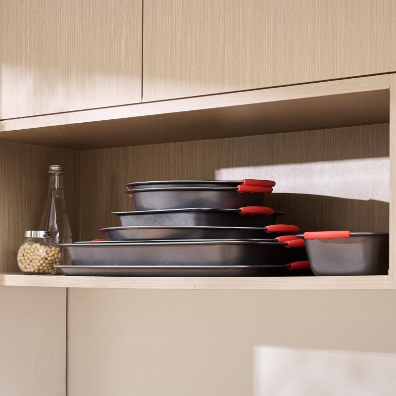 Baking Pan Set 8-Piece Nonstick Carbon Steel Bakeware Set With Silicone Handle (Option: grey)