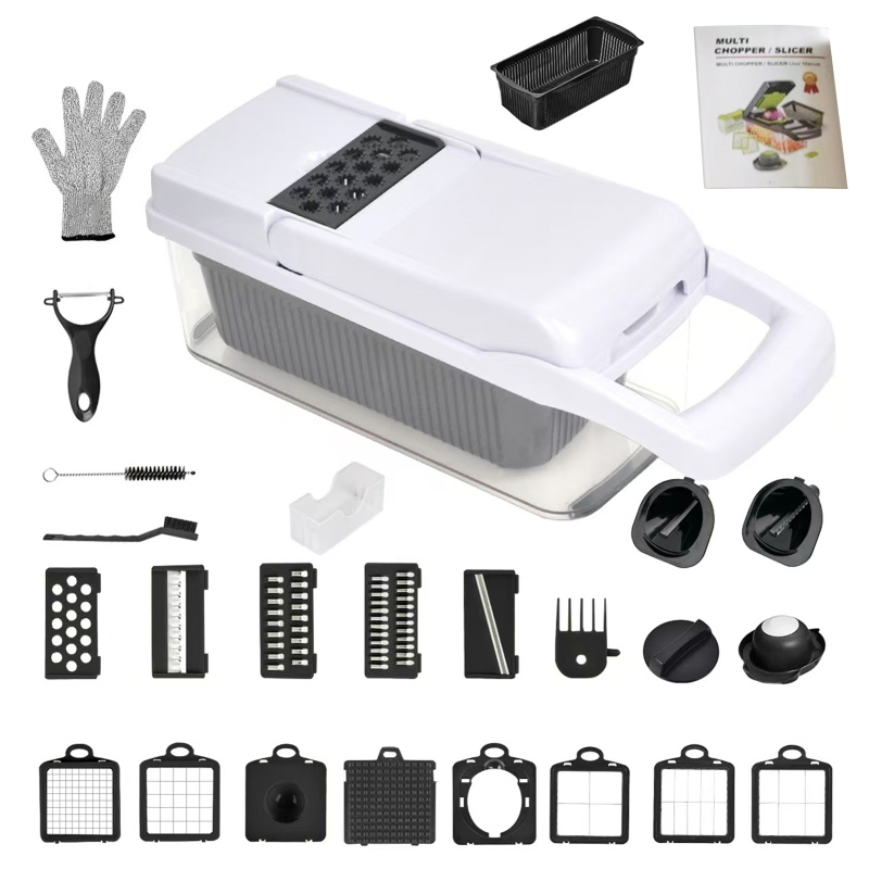 26 In 1 Vegetable Chopper With Container And Lid Manual Hand Veggie Chopper Food Processor For Onion Garlic Multifunctional Kitchen Dicer Chopper (Option: Default)