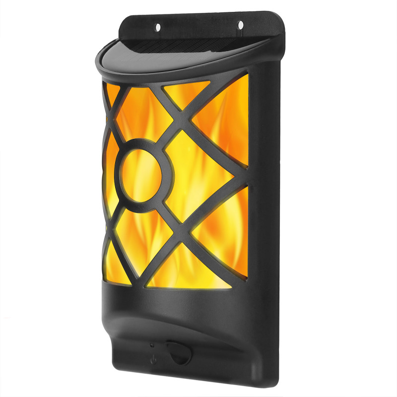 Forbidden To Sell On Walmart 1Pc Flame Solar Lights Outdoor 96 LEDs Waterproof Flickering Flame Wall Mount Lamp Auto On Off Sensor Decorative Lan (Option: Black)