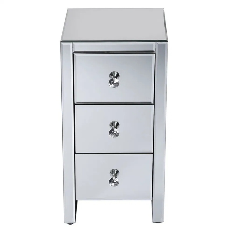 Mirrored Glass Bedside Table With Three Drawers Size S (Option: defaulttitle)
