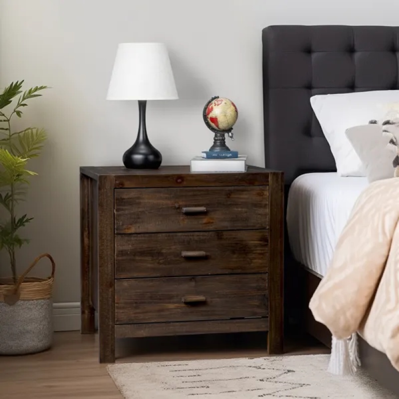 Wood Nightstand End Side Table With 3 Drawer For Living Room, Bedroom (Option: As picture)