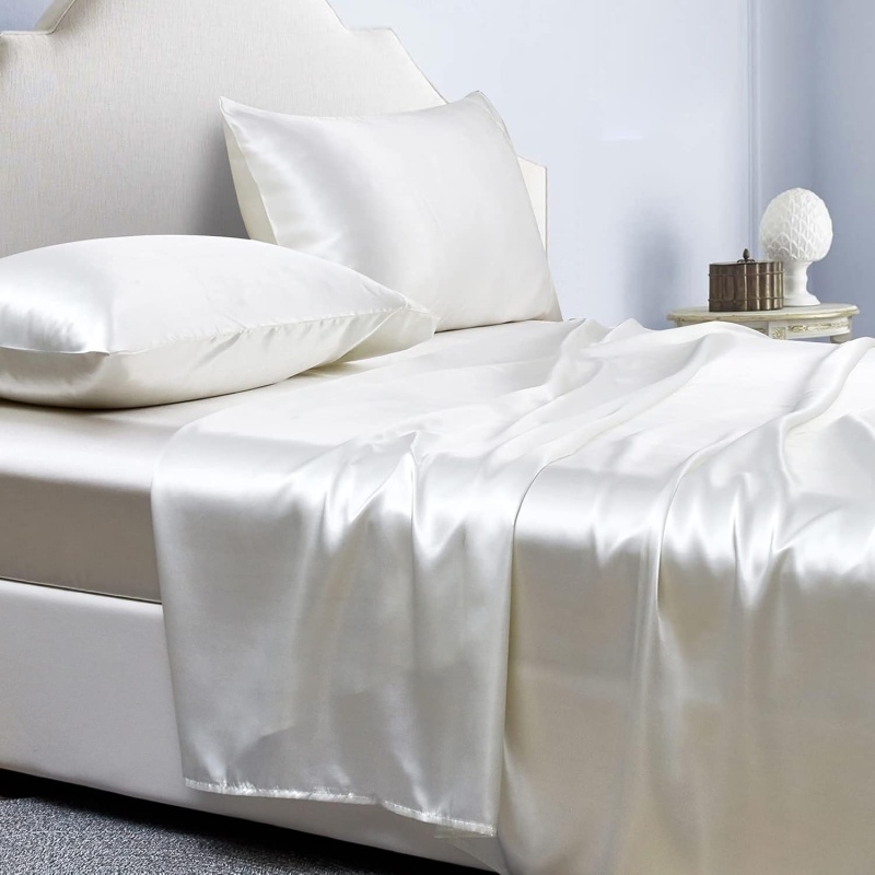 4-Piece Satin Bed Sheet Set, 14-Inch Deep Pocket (Option: White)