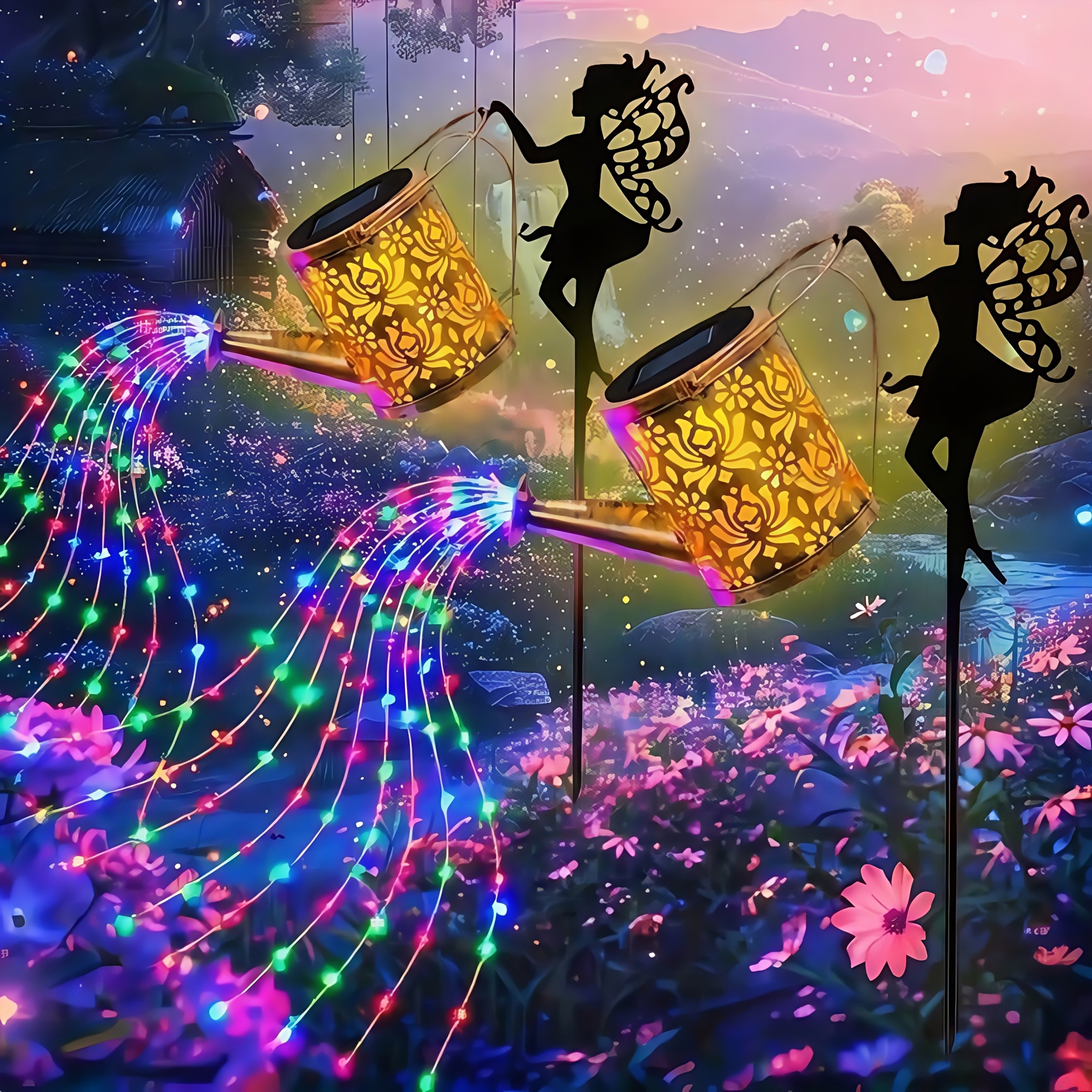 2PCS Solar Garden Decorative Lamp, Outdoor Landscape Lamp, Torch Lamp, Outdoor Lighting Lamp, Party Atmosphere Lamp, Fairy Lamp, Suitable For Gar (Option: 2PCS-Warm colors)