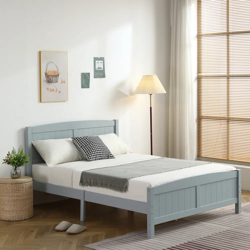 Full Single Bed Frame Vertical Striped Decorative Curved Headboard and Footboard Bed Frame Painted + Melamine Veneer & Pine + MDF Wood Bed 77.8*5 (Option: default title)