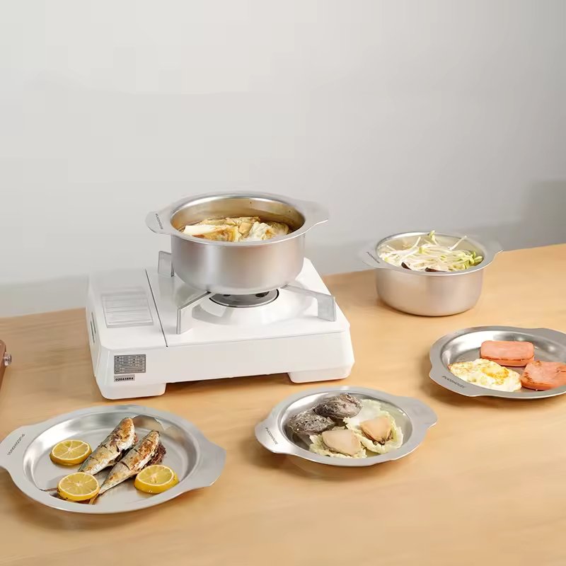 Non-abrasive Stainless Steel Cookware Set With Multifunctional Lids, Suitable For Gas Stoves And Induction Cooktops (Option: Silver)