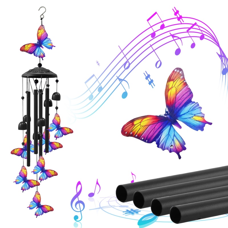 1Pc Butterfly Wind Chimes For Outside Metal Wind Chimes With Aluminum Tubes Deep Soothing Sound Decor For Garden Yard Home Patio Gift For Women M (Option: Butterfly)