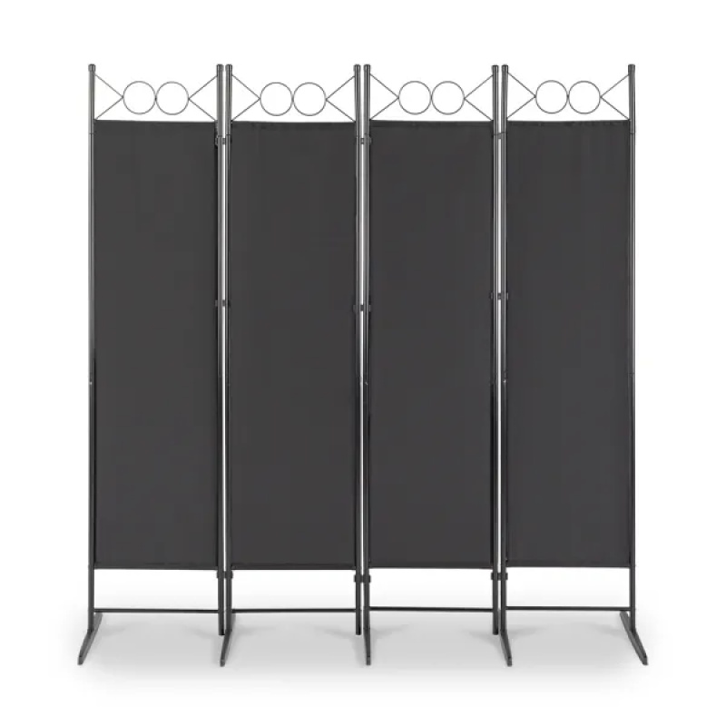 6FT 4-Fold Top With Shape 160g Polyester Cloth Plastic Feet Carbon Steel Frame Foldable Screen Black (Option: As picture)