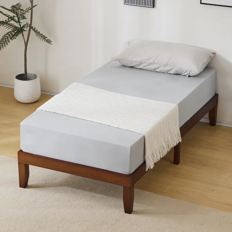 Twin Basic Bed Frame Pine Wood Painted Surface Bed Single Bed 74.41*37.99*12in Coffee (Option: default title)