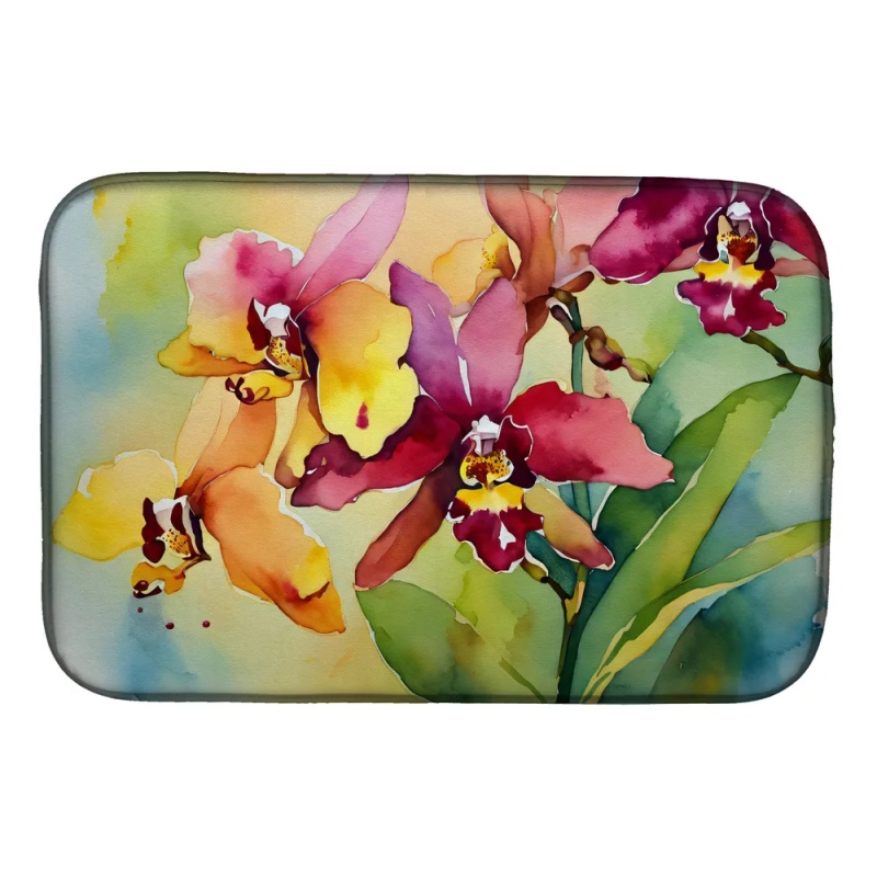Orchids in Watercolor Dish Drying Mat Absorbent Dish Drying Mat Pad for Kitchen Counter Dish Drainer Mat for Countertop, 14 x 21", Multicolor (Option: Default)