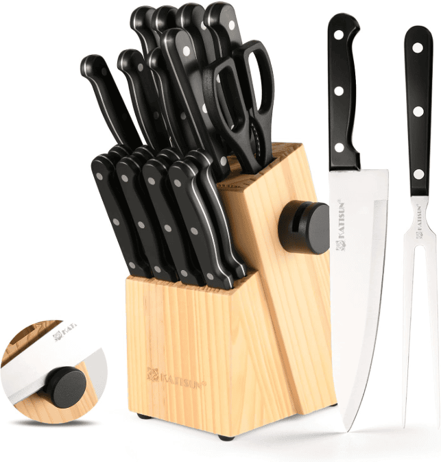 19-piece Knife Set, German Steel, Durable, Dishwasher-safe, Kitchen Knife Set With Built-in Sharpener For Chopping, Slicing, Dicing And Cutting (Option: 19Pieces-Black)