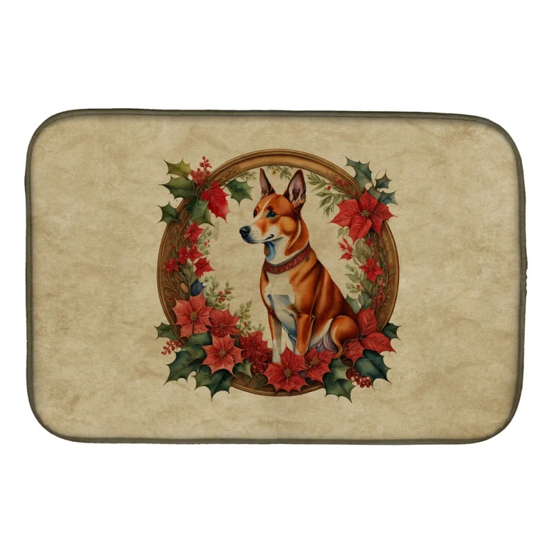 Basenji Christmas Flowers Dish Drying Mat Absorbent Dish Drying Mat Pad for Kitchen Counter Dish Drainer Mat for Countertop, 14 x 21", Multicolor (Option: Default)