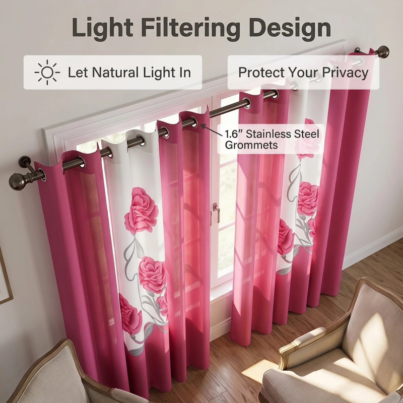 9-Piece Pink And White Rose Bedspread And Curtain Set For Queen And King (Option: KING)