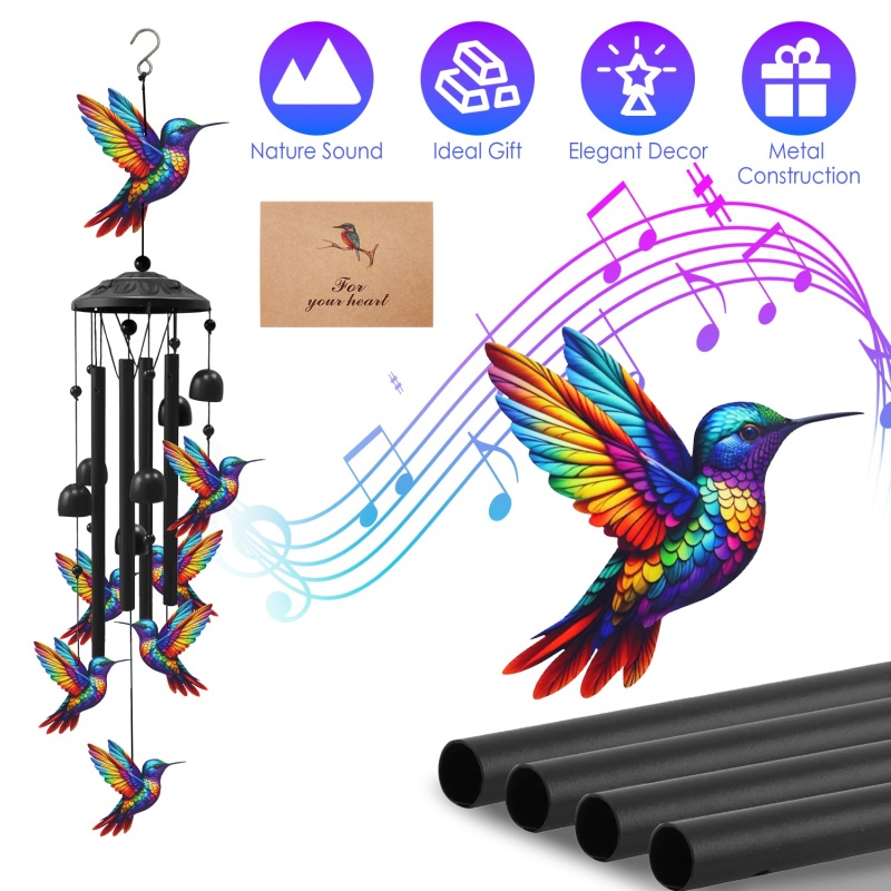 1Pc Butterfly Wind Chimes For Outside Metal Wind Chimes With Aluminum Tubes Deep Soothing Sound Decor For Garden Yard Home Patio Gift For Women M (Option: Hummingbird)
