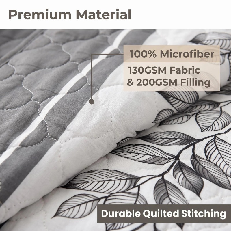 3-Piece Gray And White Stripe Quilted Bedspread Set For King And California King (Option: California King)