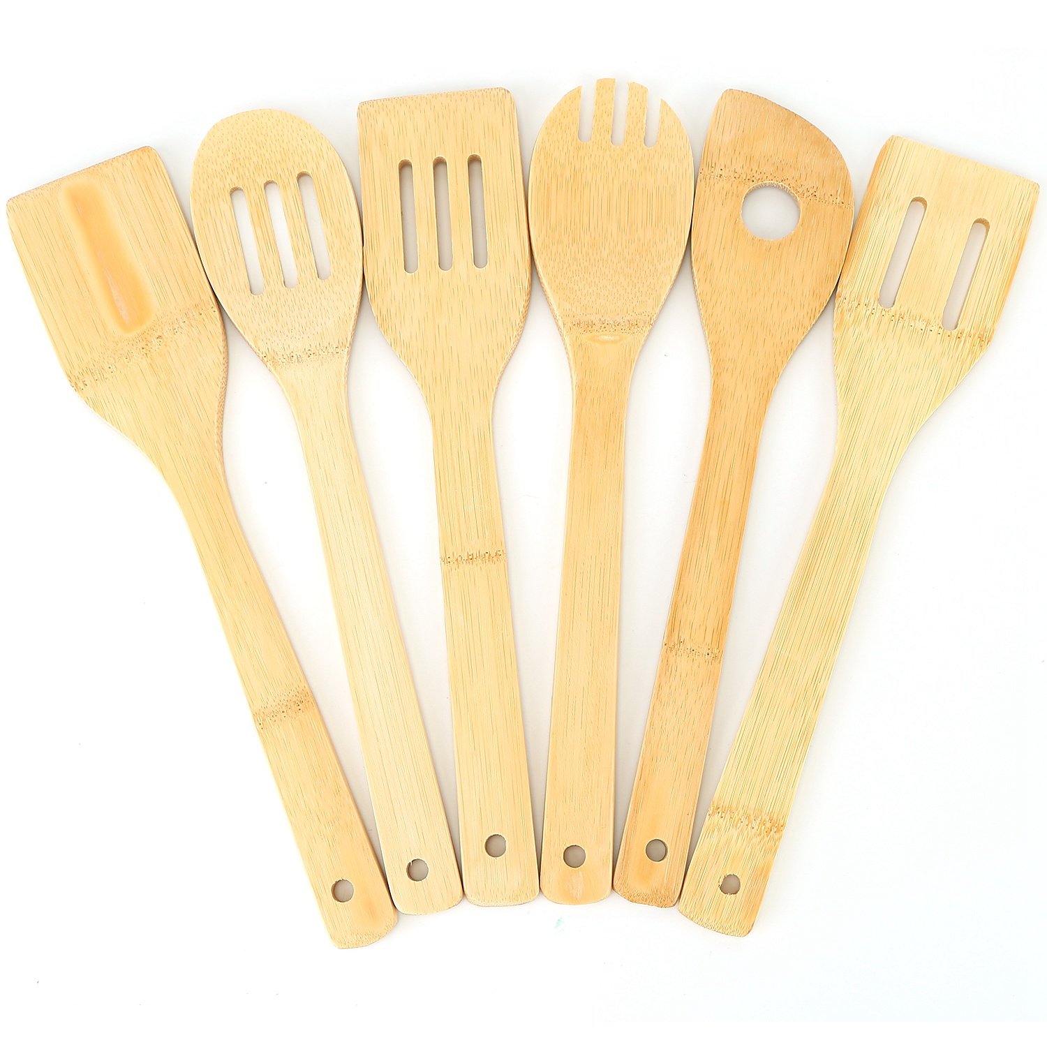 Set Of 6Pcs Cooking Utensil Bamboo Wooden Spoons Spatula Kitchen Cooking Tools Nonstick Wooden Cookware Kitchen Gadgets (Option: Burlywood)