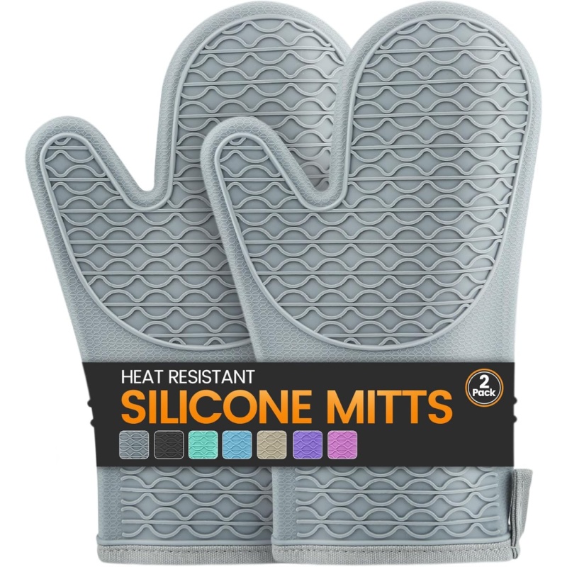 Silicone Oven Mitts, Heat Resistant 2PCS Oven Mitts With Soft Cotton Lining, Waterproof Non-Slip Grip Oven Glove, Kitchen Potholder Mits For BBQ, (Option: Gray)