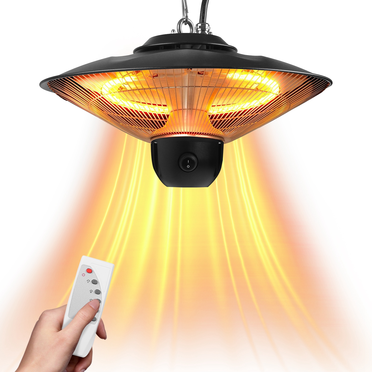 1500W Outdoor Patio Heater Electric Hanging Heated Ceiling Mounted Heating Lamp IP23 Waterproof With 3 Heating Levels 30Mins 60Mins Timer 2 Remot (Option: Black)