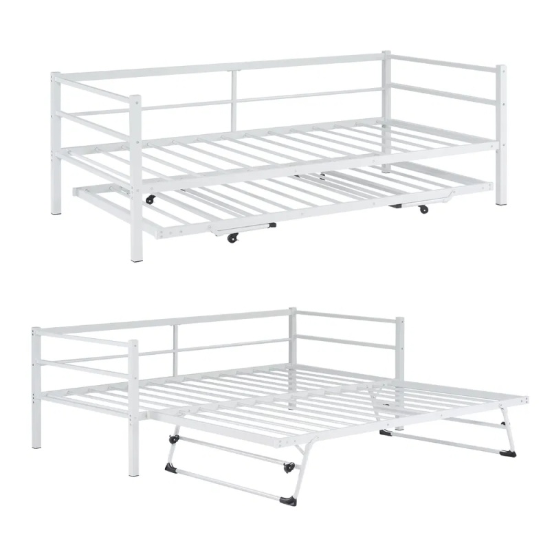 White Twin Size Metal Sofa Bed - Convertible Daybed with Pull-Out Trundle , Multi-Functional for Small Spaces (Option: default title)
