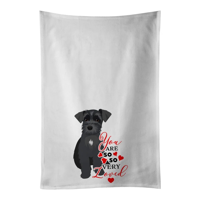 NEW Schnauzer Black #1 so Loved Kitchen Towel Set of 2 White Dish Towels Decorative Bathroom Hand towel for Hand, Face, Hair, Yoga, Tea, Dishclot (Option: Default)