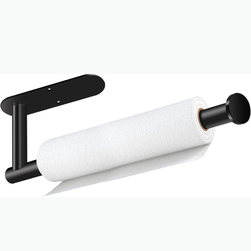 Black Under-Cabinet Paper Towel Holder - Self Adhesive & Drill Mount Stainless Steel Organizer (Option: Black)