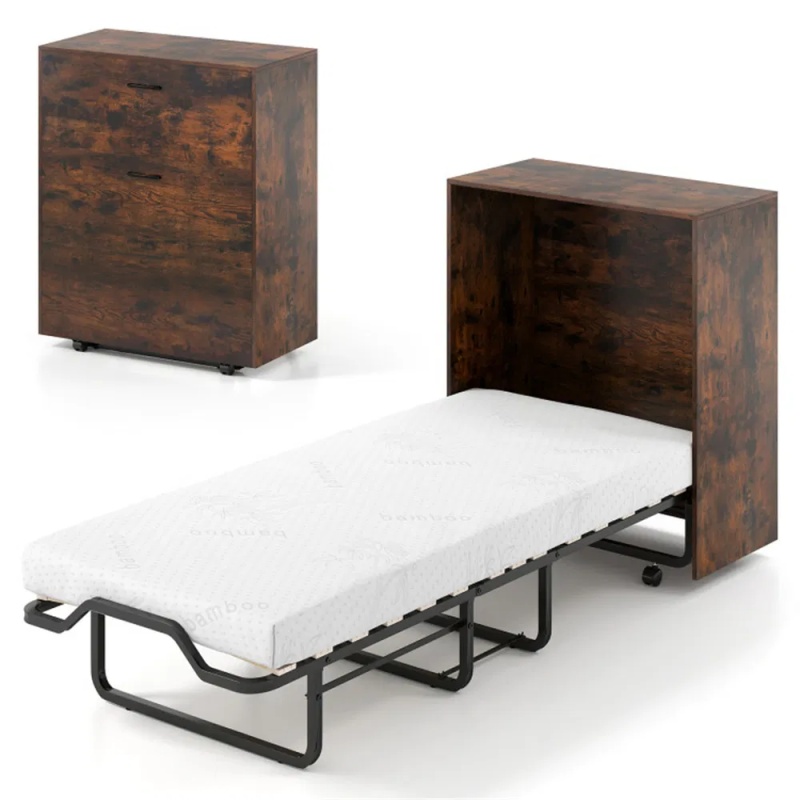 Murphy Bed 86.5' X 34' X 41.5' With 4 Rolling Lockable Wheels, Foldable Wall Bed Cabinet With 4 Inch Foam Mattress (Option: defaulttitle)