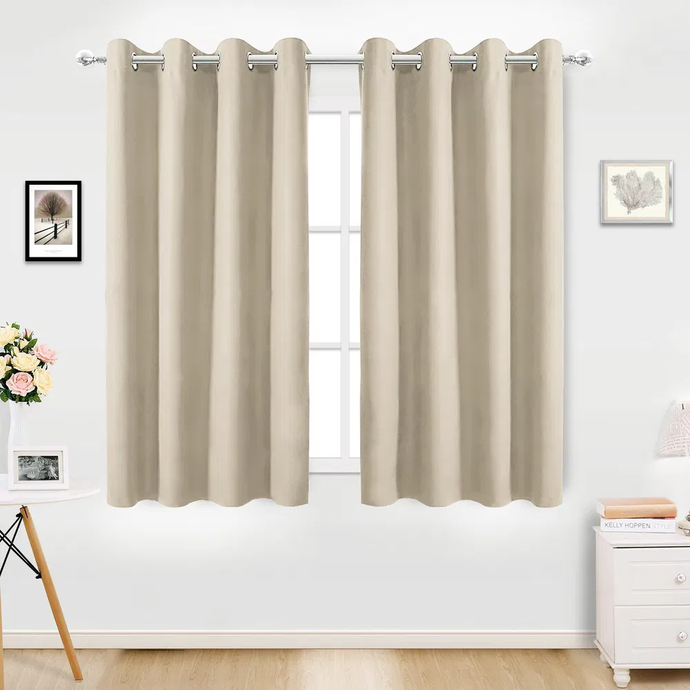 34 In. W X 84 In. L Blackout Curtains With Grommet Top Room Darkening Noise Reducing, Beige(1 Panel), Silencer Clip (Option: Beige)