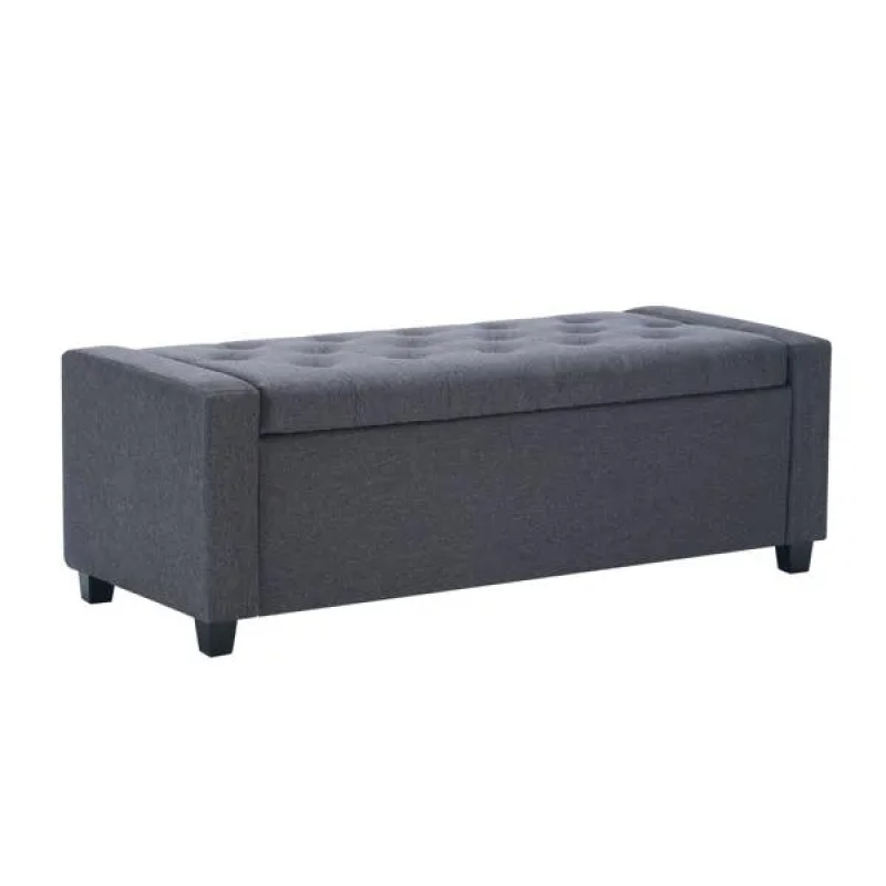48" Storage Bedroom Bench for End of Bed, Faux Linen Upholstered Storage Ottoman with Arms for Bedroom,Living Room, Entryway, Grey (Option: default title)