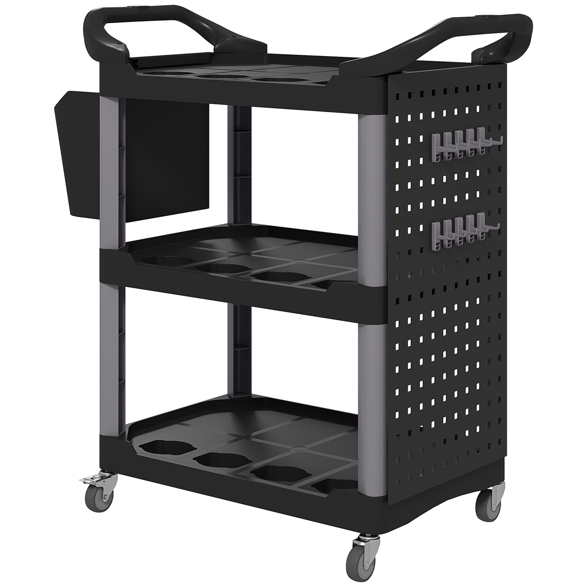 3-Tier Rolling Tool Cart, 200 LBS Capacity Plastic Utility Cart With Side Shelf And Bucket, Black And Light Gray (Option: Gray)