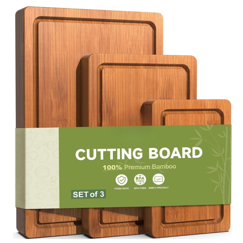 3-Piece Set Deep-Carbonized Bamboo Cutting Board For Kitchen  Crack Resistant Wood Chopping Boards With Deep Juice Grooves Pre Oiled Butcher Bloc (Option: Brown)