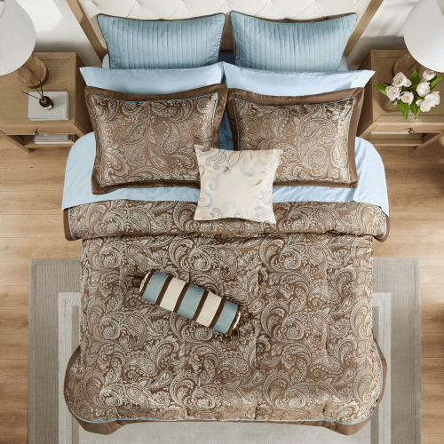 12 Piece Comforter Set With Cotton Bed Sheets Blue Brown Full (Option: BlueBrown)