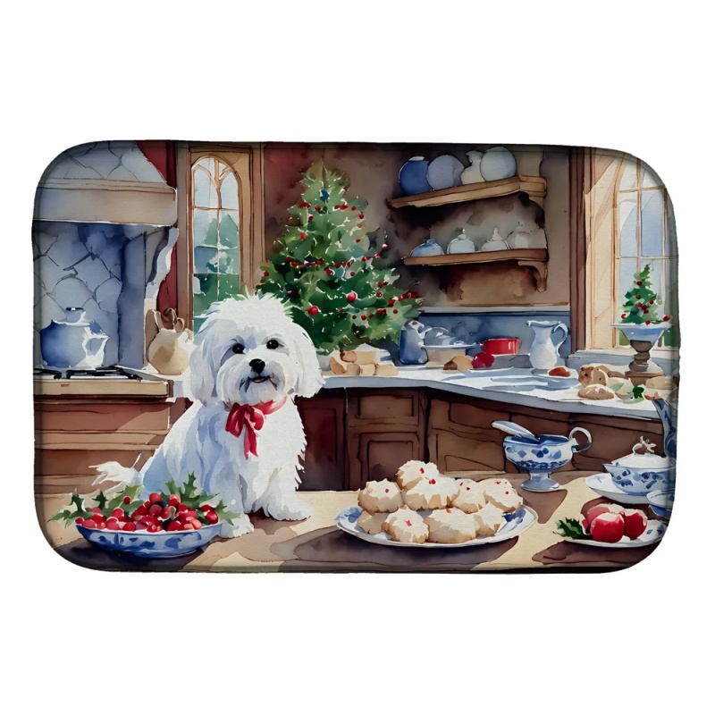 Maltese Christmas Cookies Dish Drying Mat Absorbent Dish Drying Mat Pad for Kitchen Counter Dish Drainer Mat for Countertop, 14 x 21", Multicolor (Option: Default)
