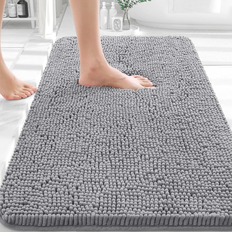 Extra Soft Absorbent Chenille Bathroom Rug 30 X 20 Grey- Machine Washable Bath Mat With Non-Slip Rubber Backing (Option: grey)