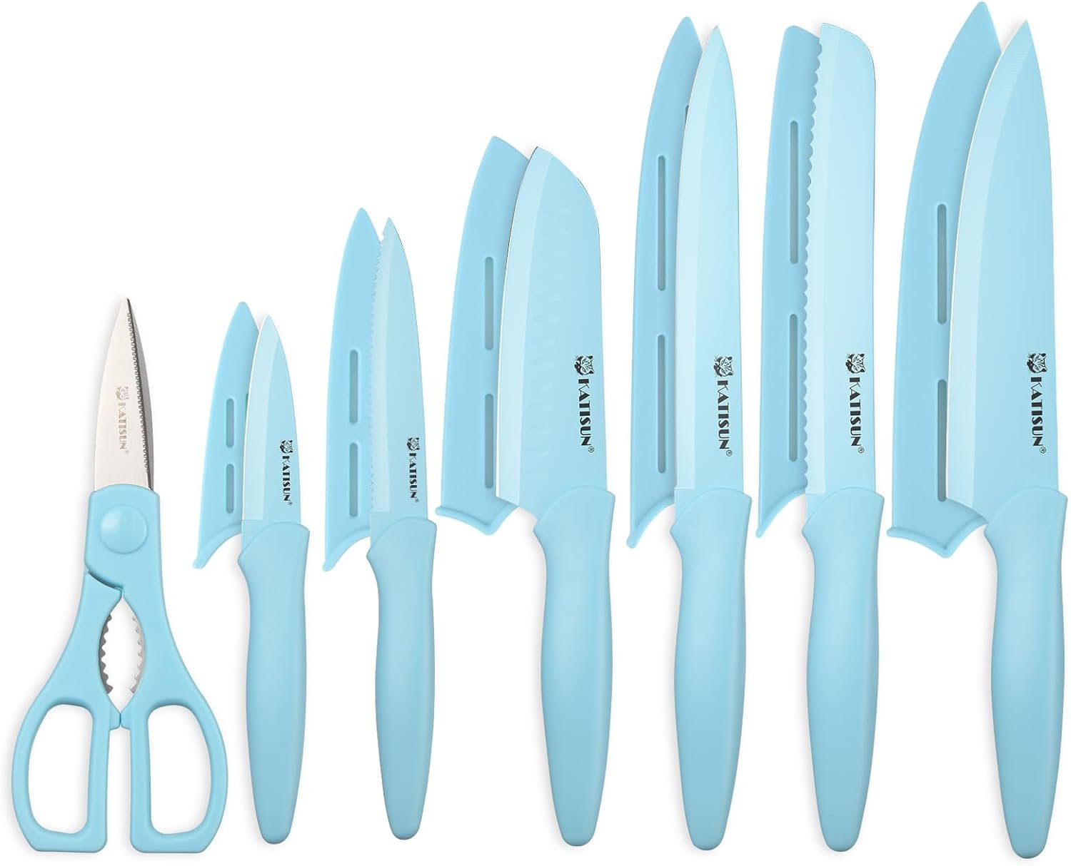 13 Piece Blue Non-Stick Stainless Steel Boxed Knives Set (Option: Style1)