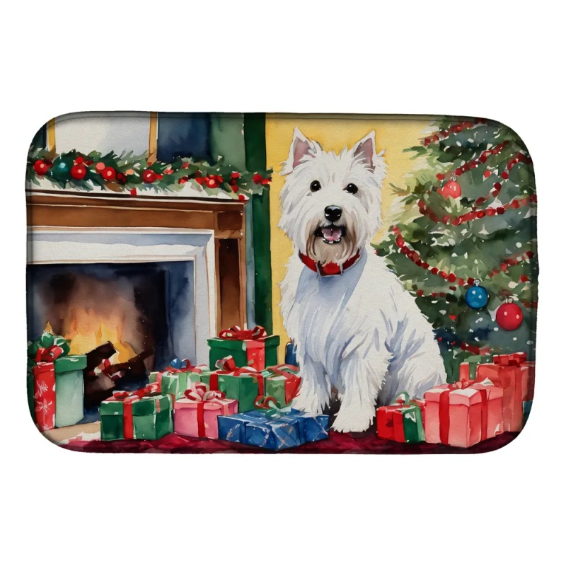 Westie Cozy Christmas Dish Drying Mat Absorbent Dish Drying Mat Pad for Kitchen Counter Dish Drainer Mat for Countertop, 14 x 21", Multicolor (Option: Default)