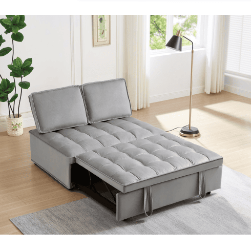 Convertible Sleeping Sofa Bed, Modern Velvet Fabric Double Seat Sofa Bed, Sleeping Sofa Bed With 2 Backs And Detachable Backs, Backs, Suitable Fo (Option: grey)