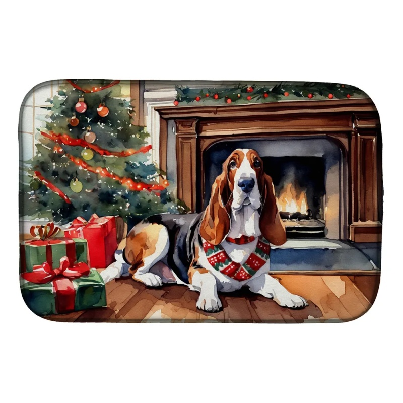 Basset Hound Cozy Christmas Dish Drying Mat Absorbent Dish Drying Mat Pad for Kitchen Counter Dish Drainer Mat for Countertop, 14 x 21", Multicol (Option: Default)