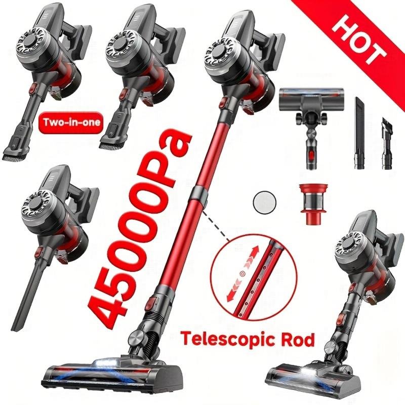 8-in-1 Light Green Cordless Vacuum Cleaner. Powerful Suction, Long Battery Life, Adjustable Suction. Suitable For Cleaning Hair, Hard Floors, Car (Option: Red)