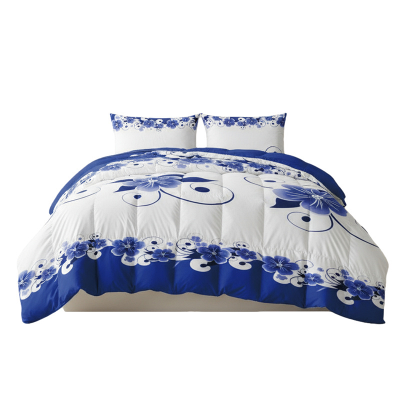 3 Piece Duvet Cover Set, US Designer Blue And White Floral Botanical Print High GSM Heavyweight Comforter Cover With Zipper Closure & Corner Ties (Option: Cal King)