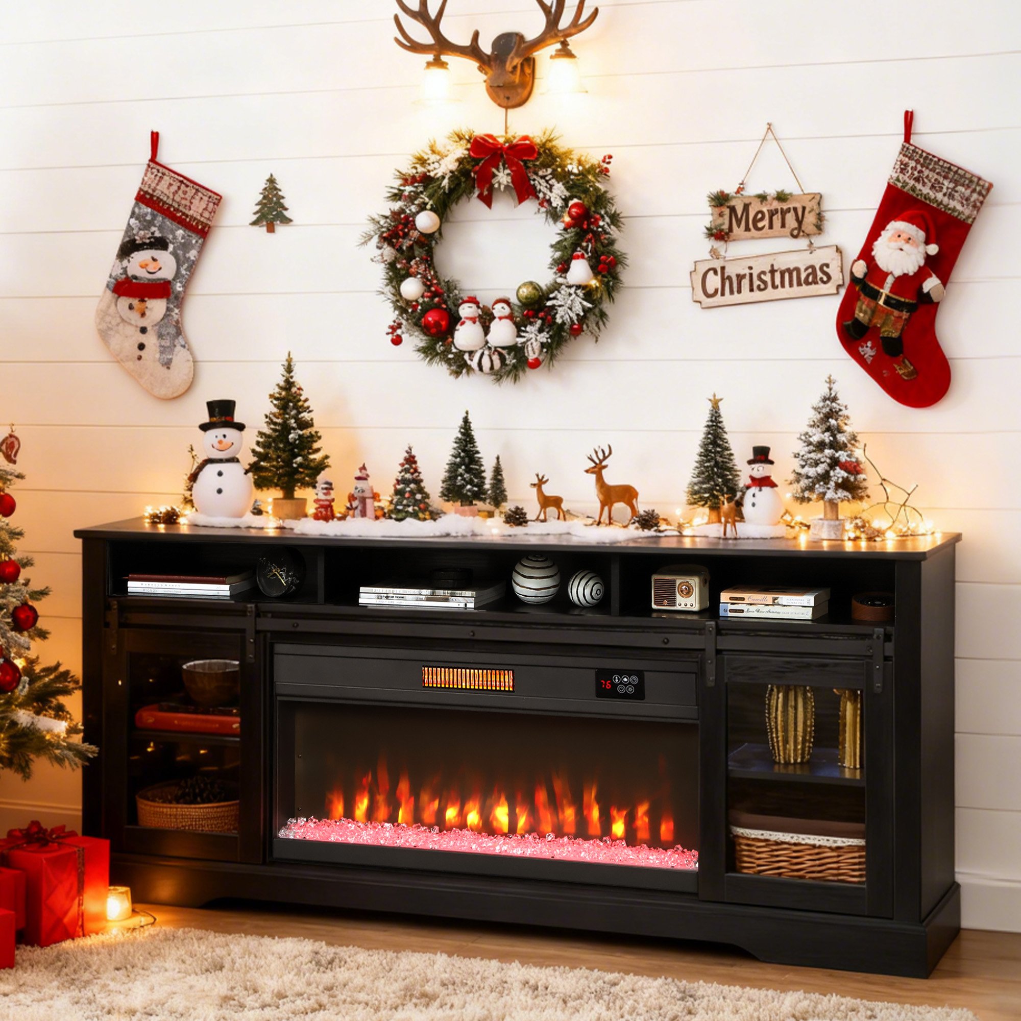 Fireplace TV Stand for TVs Up to TV Console with Electric Fireplace (Option: Black-1910x475x190 mm)