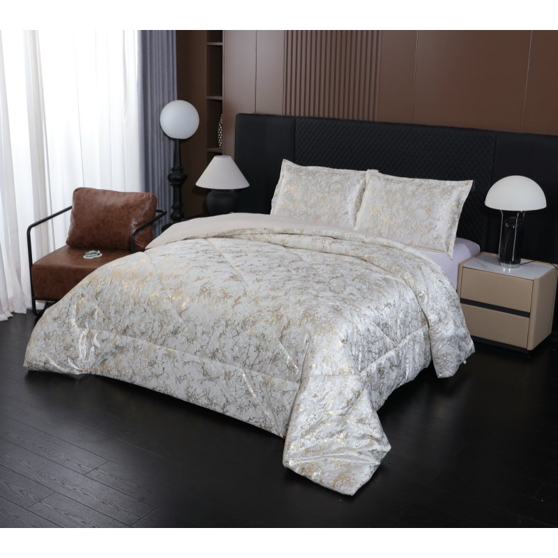 3-Piece Ivory Beige Luxury Metallic Style Comforter Set For Queen And King (Option: Queen)