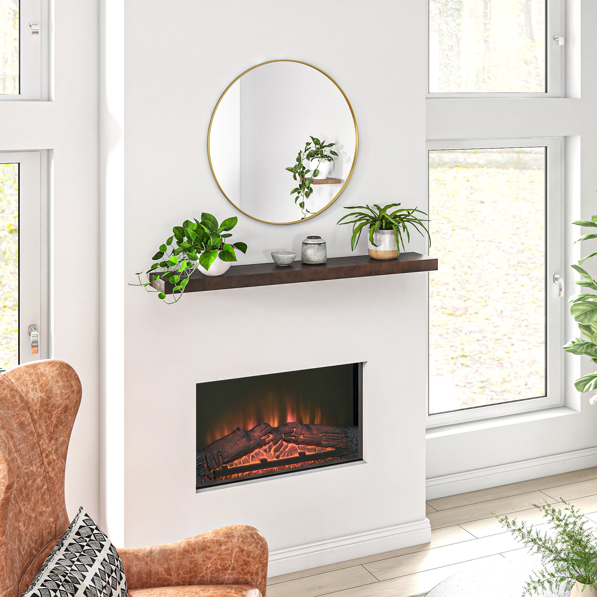 72" Fireplace Mantel (Option: Walnut-1330x130x330 mm)