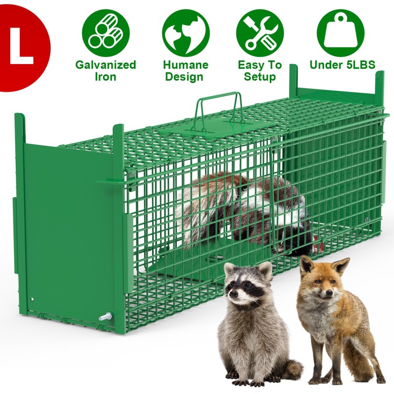 Live Animal Cage Trap For Animals Humane Galvanized Iron Trap Cage For Raccoons Armadillos Foxes Opossums Muskrats Beavers 26in 32in 40in Size Op (Option: Green-L Size 40in)