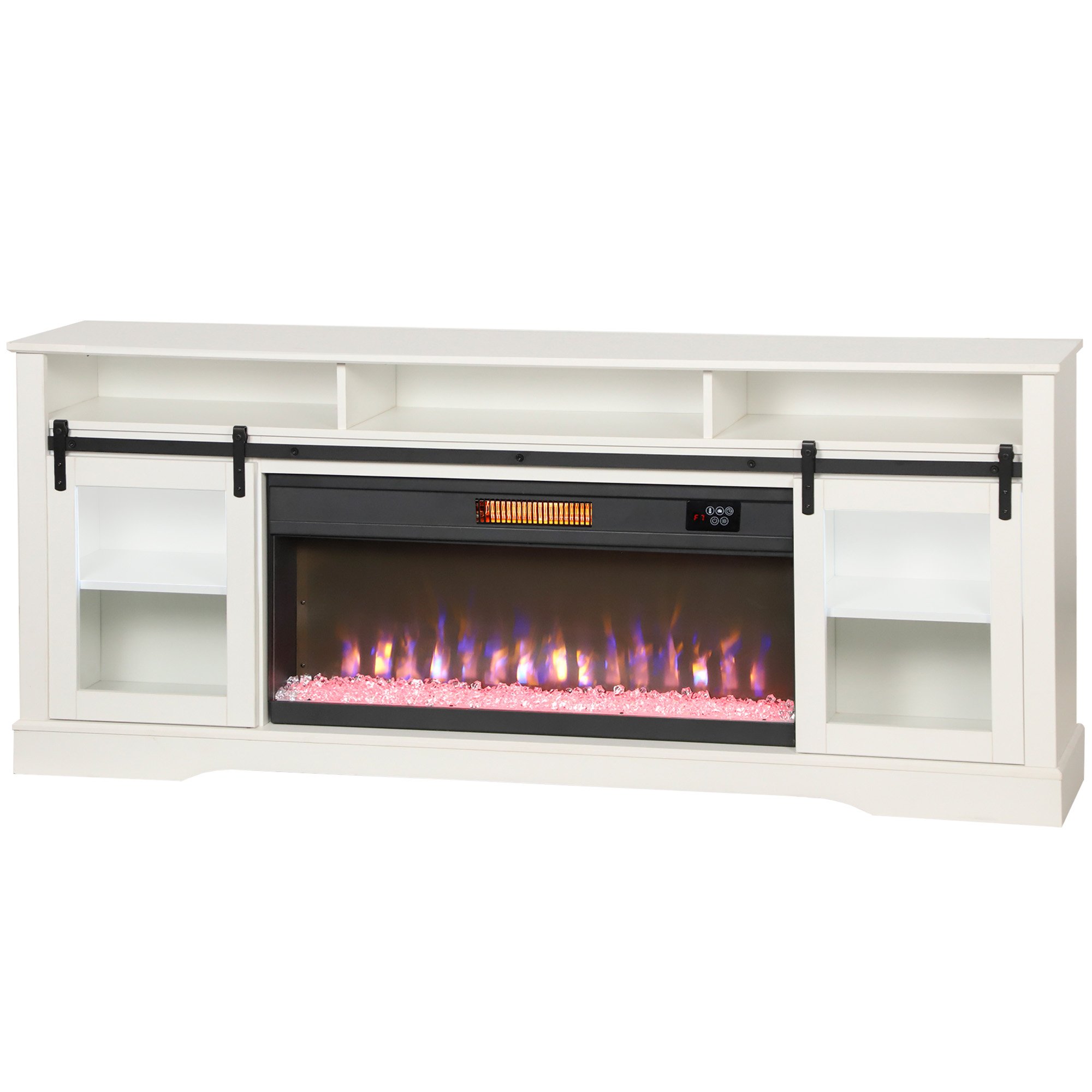 Fireplace TV Stand for TVs Up to 80 Inch, TV Console with Electric Fireplace, Open Storage and Side Cabinets, White (Option: White-1910x475x190 mm)
