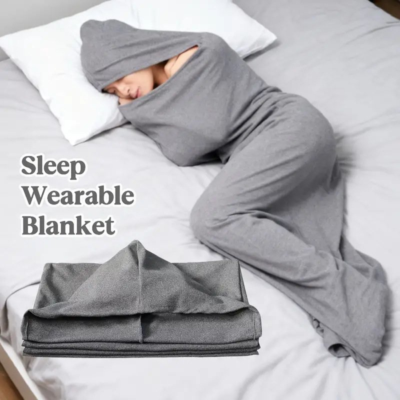 Wearable Hooded Sleep Pod Blanket, 2-in-1 Full Body Sleeping Bag (Option: Grey-Xl)